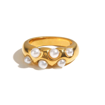 French Vintage Stainless Steel Set Pearl Ring