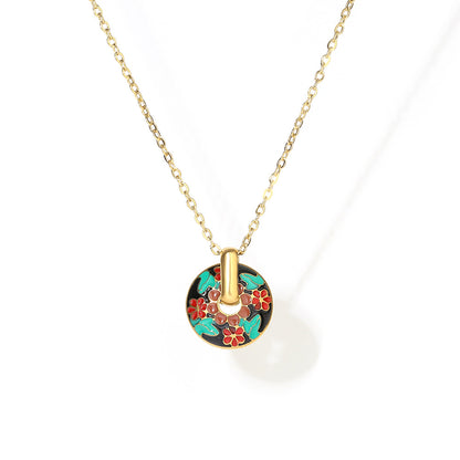 Color Painting Disc Pendant Necklace