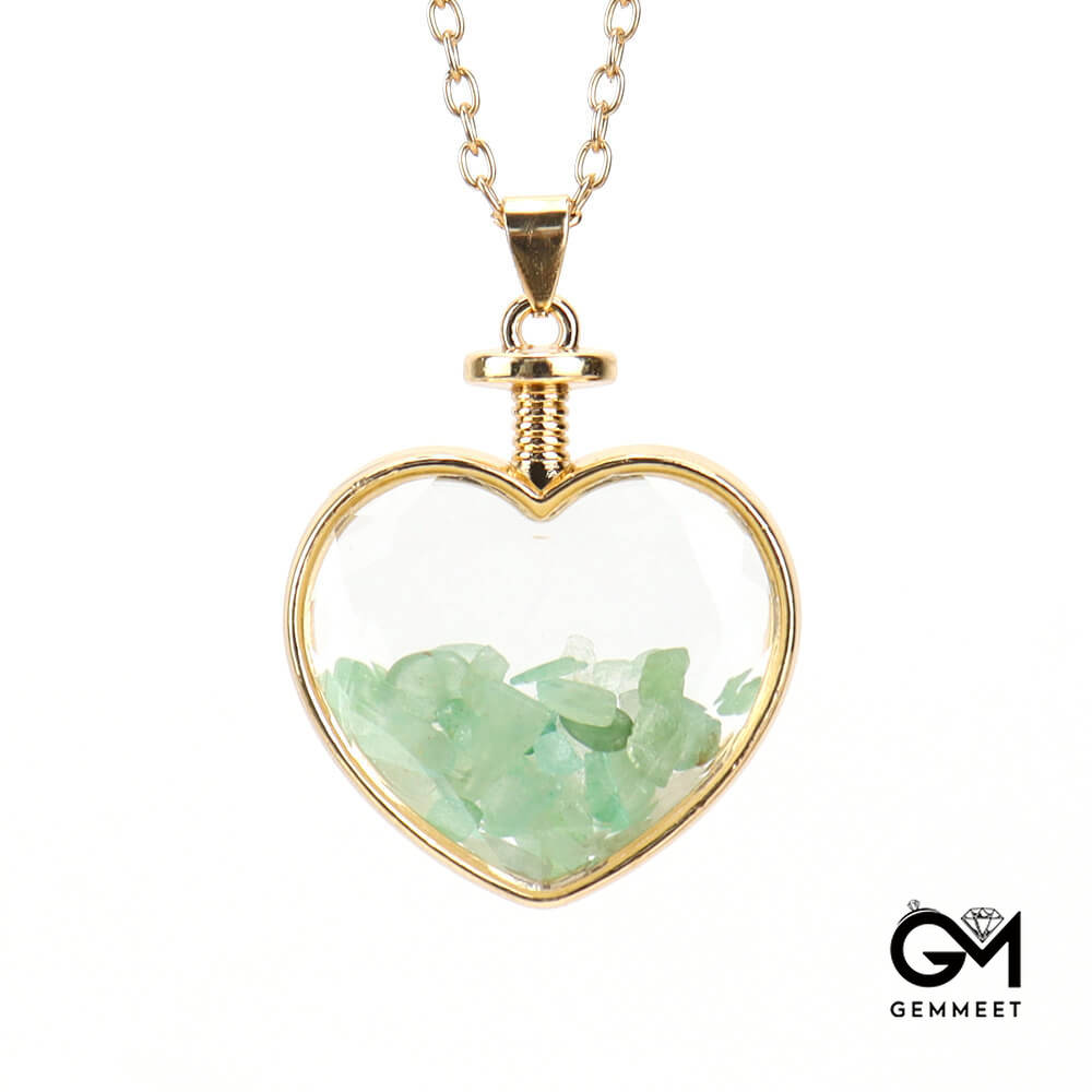 Crushed Stone Heart Glass Box Pendant Necklace