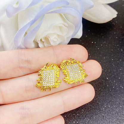 Light Luxury Retro Temperament Micro-studded Diamond Stud Earrings Metal Braided Earrings