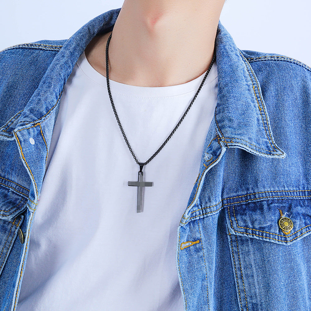 Titanium Steel Cross Pendant Chain Necklace