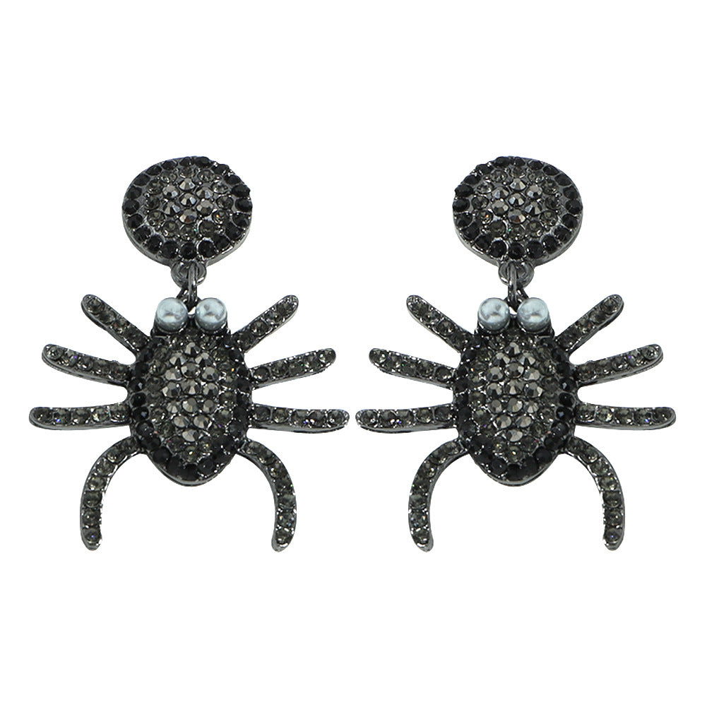 Halloween Creative Funny Alloy Inlaid Zircon Spider Earrings