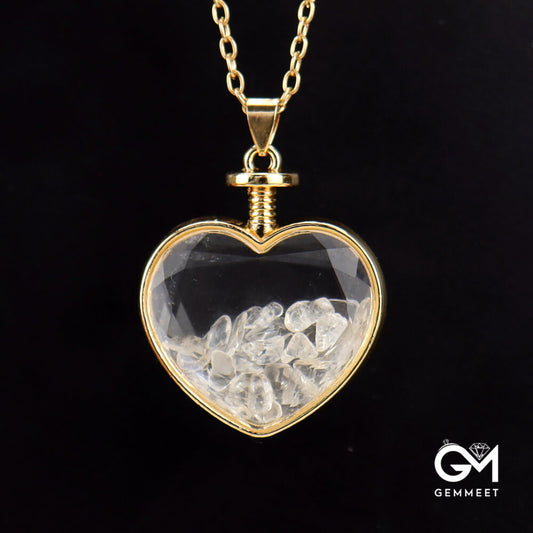 Crushed Stone Heart-shaped Glass Box Pendant Necklace