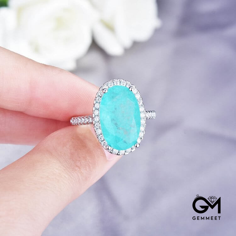 Large Oval Paraiba Tourmaline Adjustable Engagement Ring