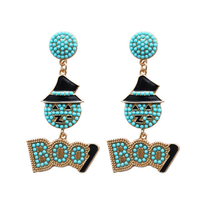 Halloween Funny Hat Round Face BOO Letter Bead Earrings