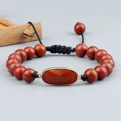 Red Agate Stone Beaded Opalite Bracelet