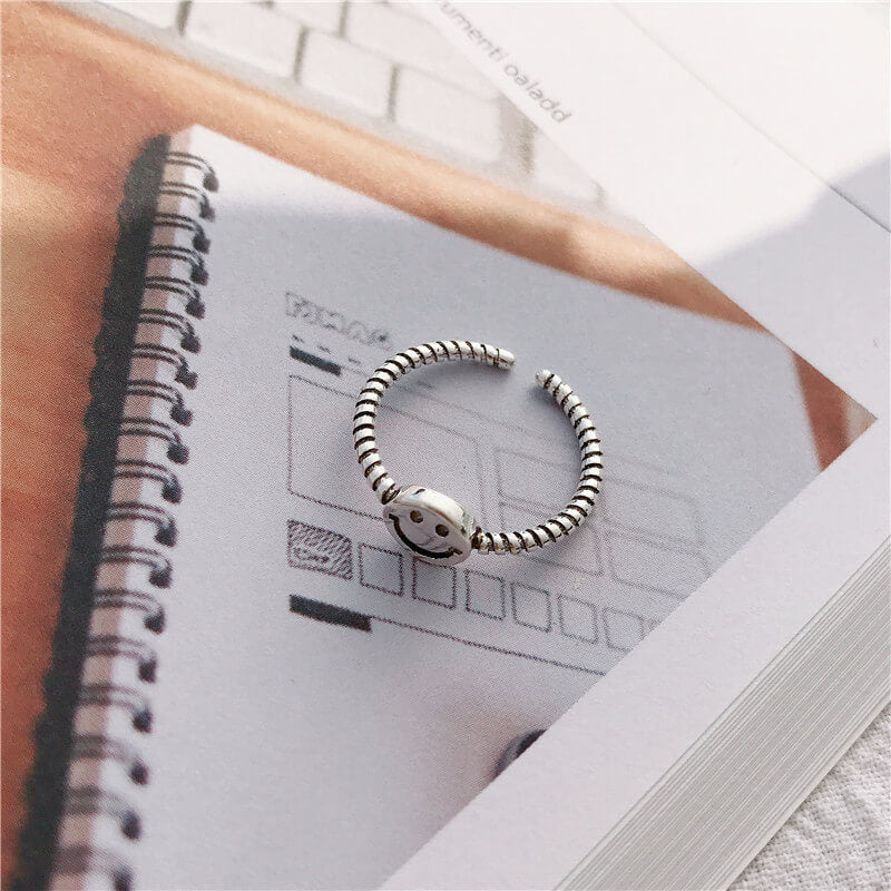 S925 Smile Face Emoji Adjustable Ring