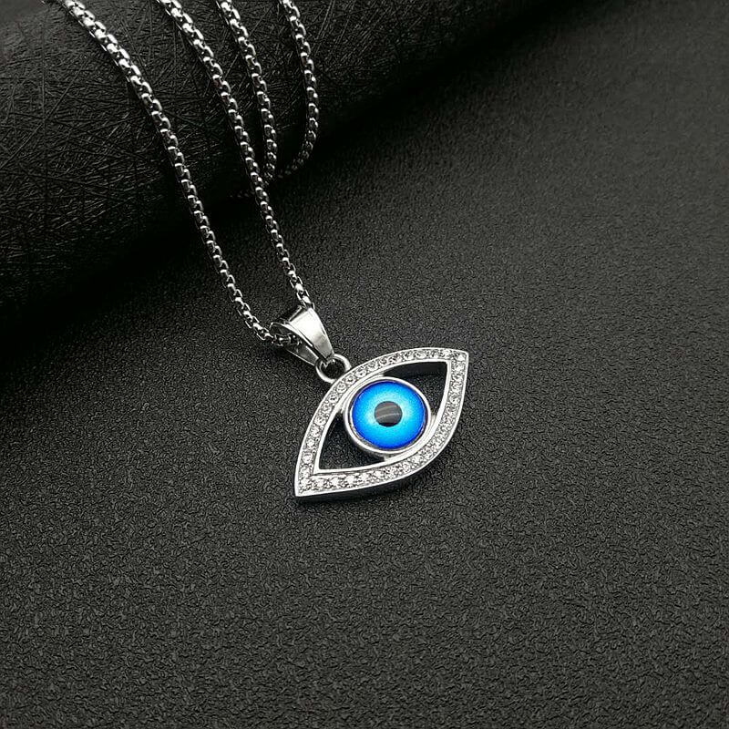 HIPHOP Titanium Steel Gold Plated Inlaid Cubic Zirconia Blue Eye Pendant