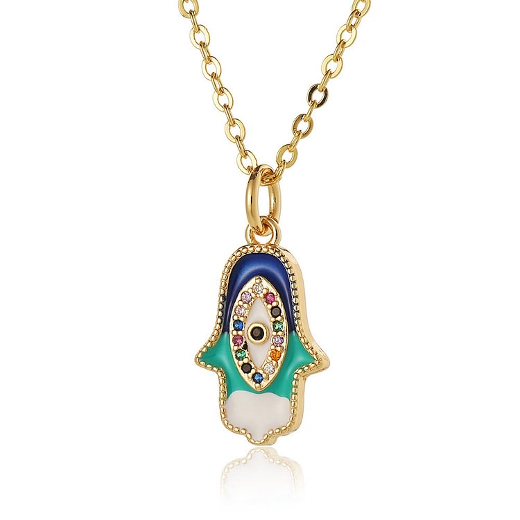 Epoxy Evil Eye Hamsa Heart Shape Necklace