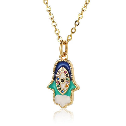 Epoxy Evil Eye Hamsa Heart Shape Necklace