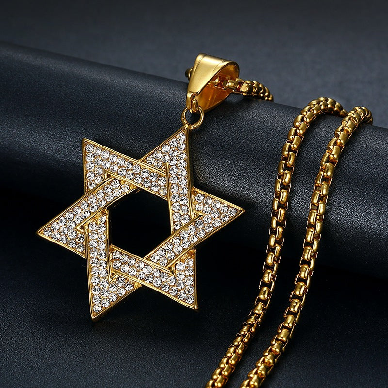 Hip Hop All Over Zirconia Hexagram Pendant