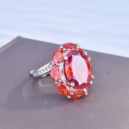 Luxury Imitation Garnet Red Asscher Yellow Zircon High Carbon Diamond Open Ring Creative Egg-shaped Ring