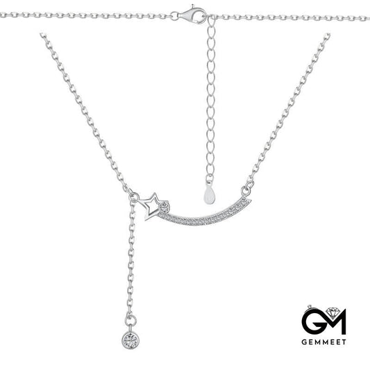 S925 Silver Zircon Hollow Star Smile Necklace