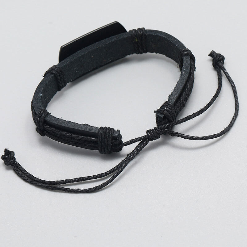 Punk Leather Black Wolf Head Woven Layered Bracelet