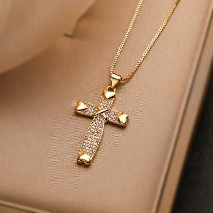 Full Stones Cross Pendant Necklace