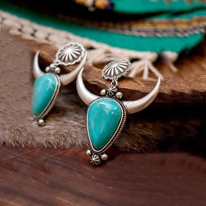 Bohemia Turquoise Bull Head Flower Earrings