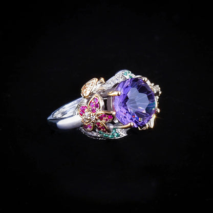 Handmade Purple Zircon Colorful Flowers Adjustable Rings