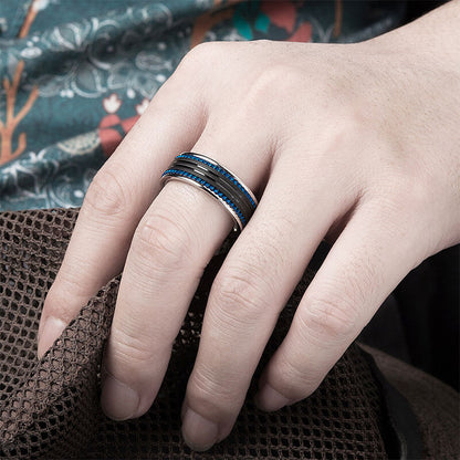 Men's Stainless Steel Blue Gear Ring