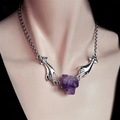 Amethyst Angel Hand Healing Necklace