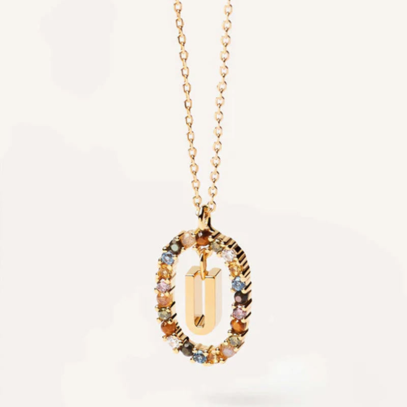 INITIAL LETTER Colourful Zircon Necklace