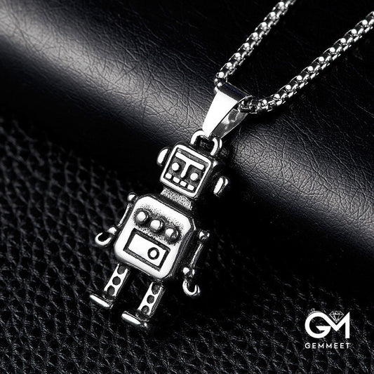 Stainless Steel Retro Robot Cartoon Necklace