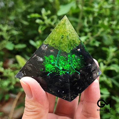 Obsidian with Peridot Lucky Orgone Pyramid