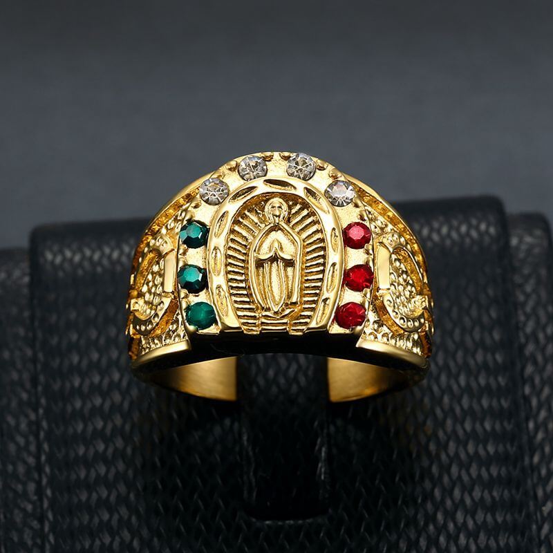 HIPHOP Ring Titanium Steel Gold-plated Color Zircon Virgin Mary Men's Ring