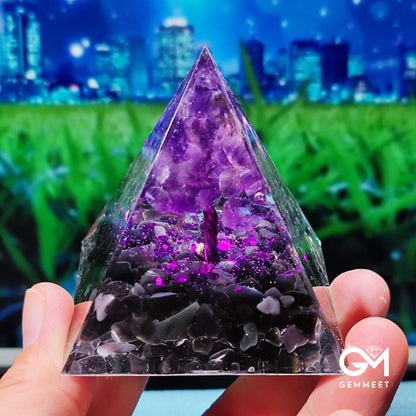 Amethyst Obsidian Tree Of Life Orgone Pyramid