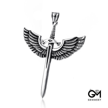 Stainless Steel Cross Punk Sword Pendant Necklace