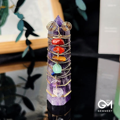 Seven Chakra Crystal Tower Point Wire Wrapped