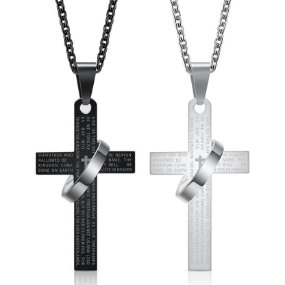 Men's Lord's Prayer Hanging Ring Cross Necklace