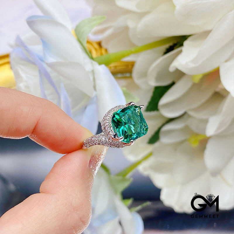 Five-carat Imitation Paraiba Ring Lake Green High Carbon Diamond Fancy Sapphire Ring