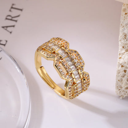 Hiphop Golden Full Stones Thick Band Ring