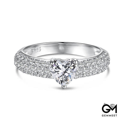 S925 Pure Silver Zircon Sweet Heart Ring