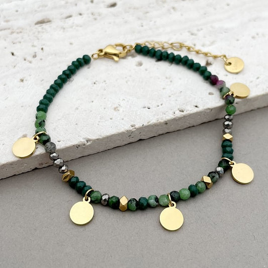 Natural Stone Beaded Titanium Disc Charm Bracelet