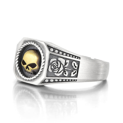 Golden Skull Rose Totem Adjustable Signet Ring