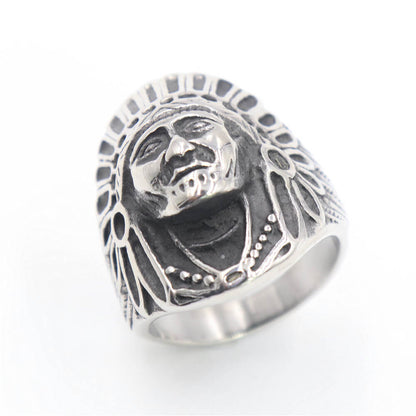 Stainless Steel Indian Chief Head Ring