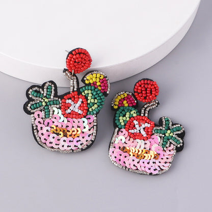 Halloween Funny Pumpkin Handmade Rice Beads Sequin Flower Earrings