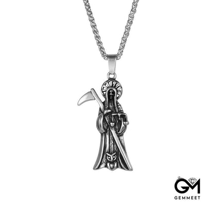 Vintage Dark Skull Reaper Scythe Necklace