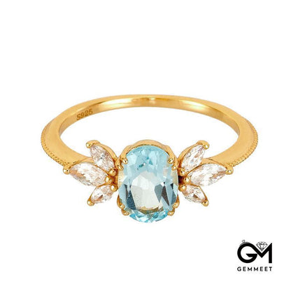 Blue Topaz Zircon Gold Plated Ring