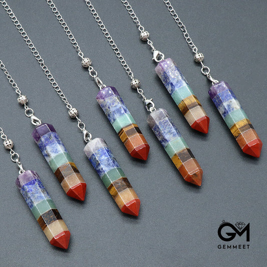 Seven Color Stone Hexagon Column Spirit Pendulum