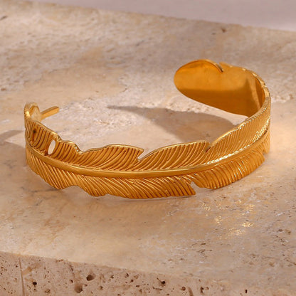 Stainless Steel Gold Open Leaf Bracelet