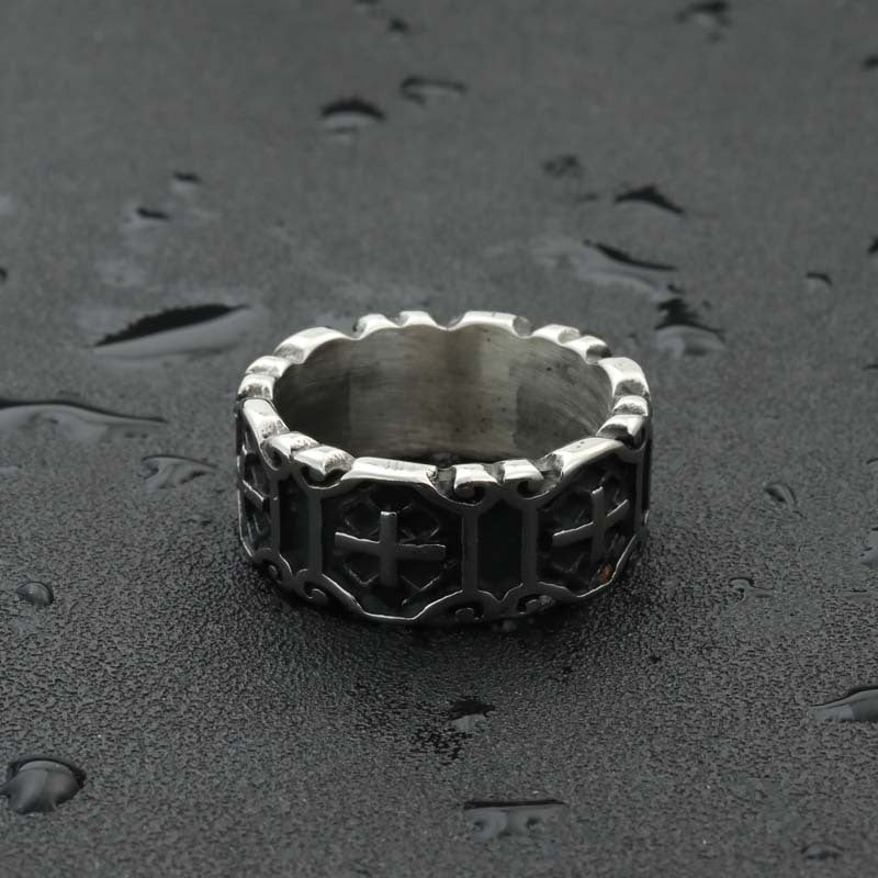 Titanium Steel Cross Retro Trendy Men's Ring