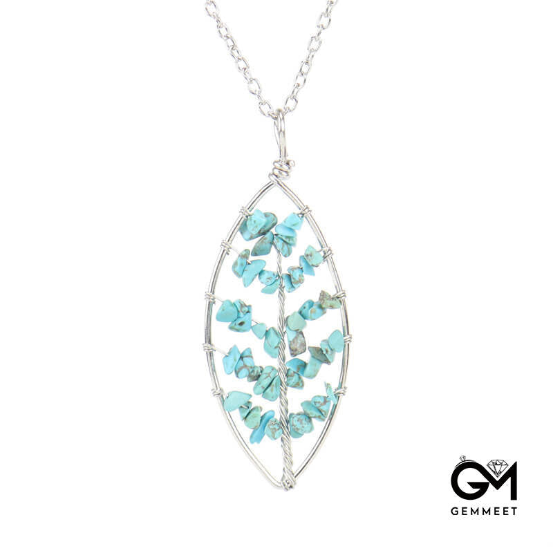 Silver Tree of Life Crystal Leaf Necklace