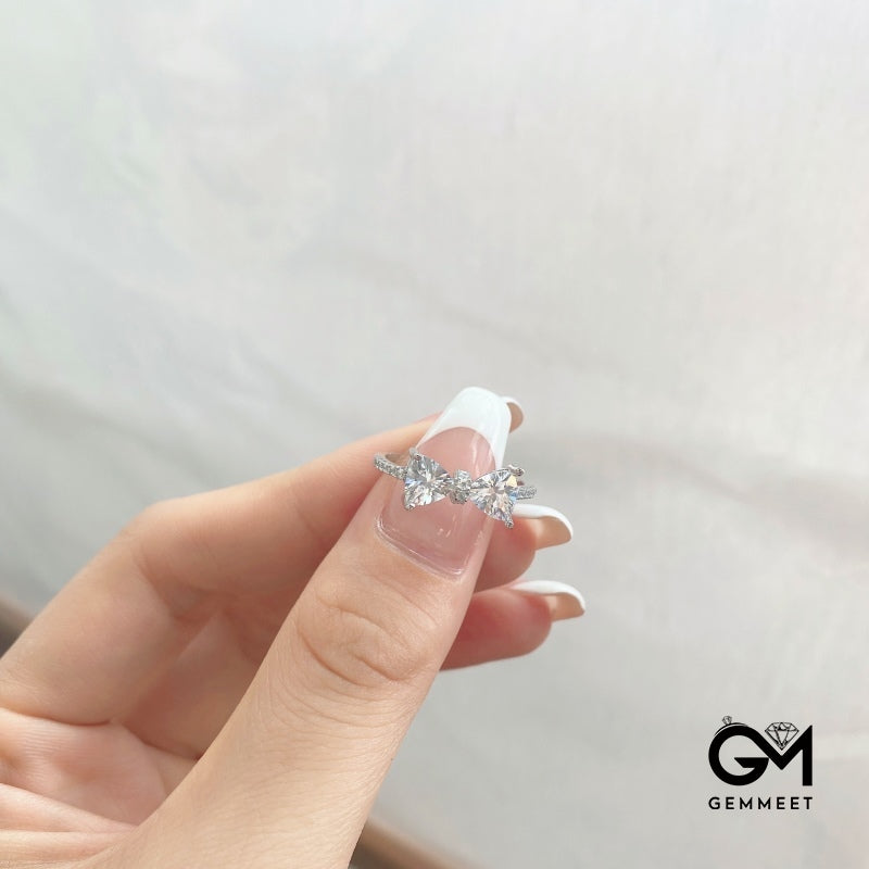 S925 Sterling Silver Bow Fat Triangle White Zircon Ring