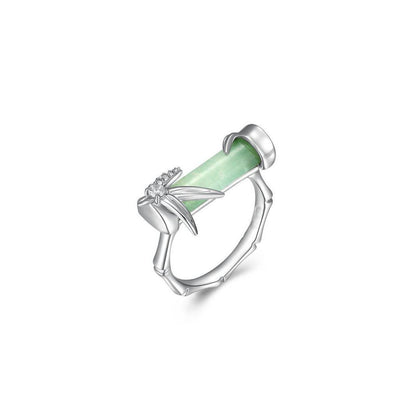 French Bamboo Leaf And Jade Open Ring