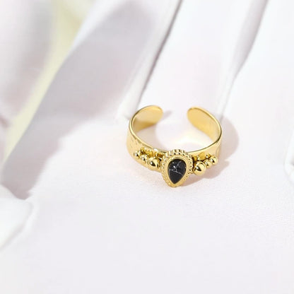 Retro Black Stone Adjustable Ring