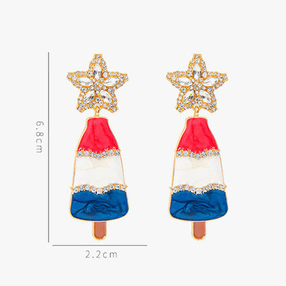 Christmas Trend New Alloy Inlaid Zircon Five-pointed Star Earrings Geometric Dripping Oil Christmas Tree Earrings