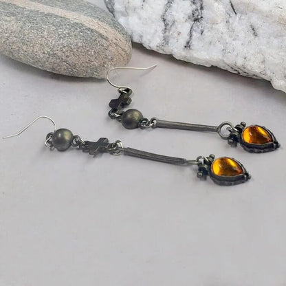 Tribe Water Drop Amber Stone Earrings