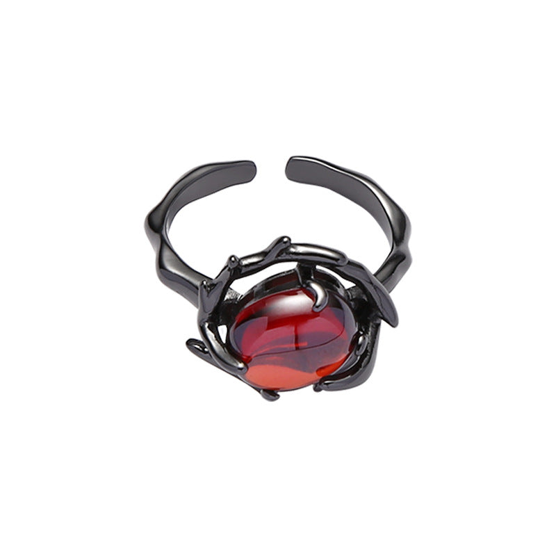 Imitation Pomegranate Red Dark Black Trendy Cool Black Ring